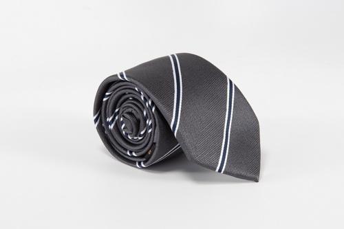 Microfiber Tie - Microfiber Washable Tie Silver Twilled W/ Navy & White Stripes