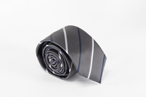 Microfiber Tie - Washable Microfiber Tie Dark Grey Twill W/White Navy Stripes