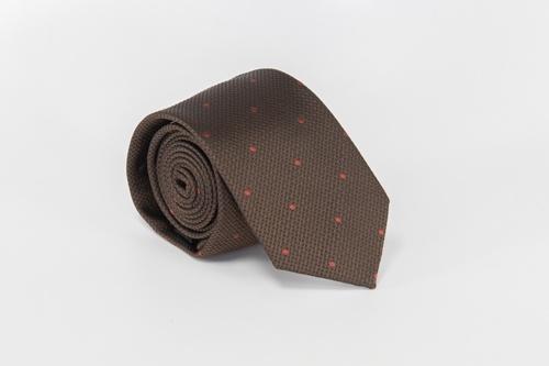 Ties - Washable Microfiber Tie Brown W/sm Plum Dots